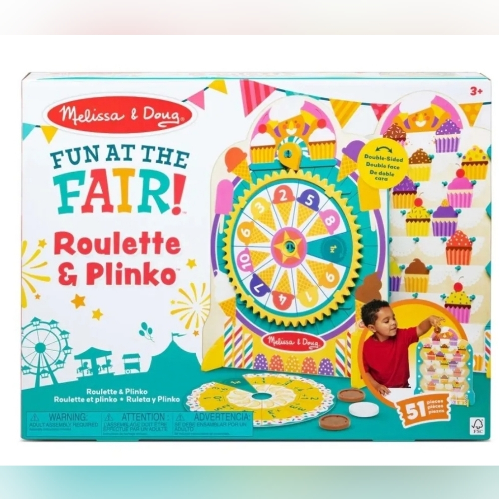 *Melissa & Doug Fun at the Fair! Wooden Double-Sided Roulette & Plinko Ga…